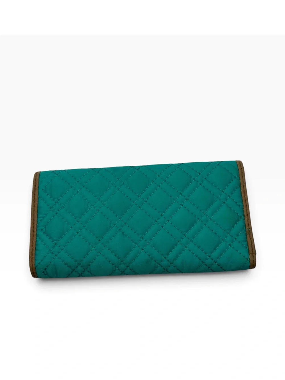 Nicole Miller Teal Quilted Wallet Tri Fold Fabric Wallet with Gold Plate